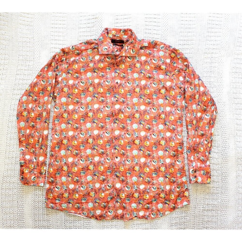 AXXESS Orange Men's Shirt Size 2XL cotton Long Sleeves button front floral print